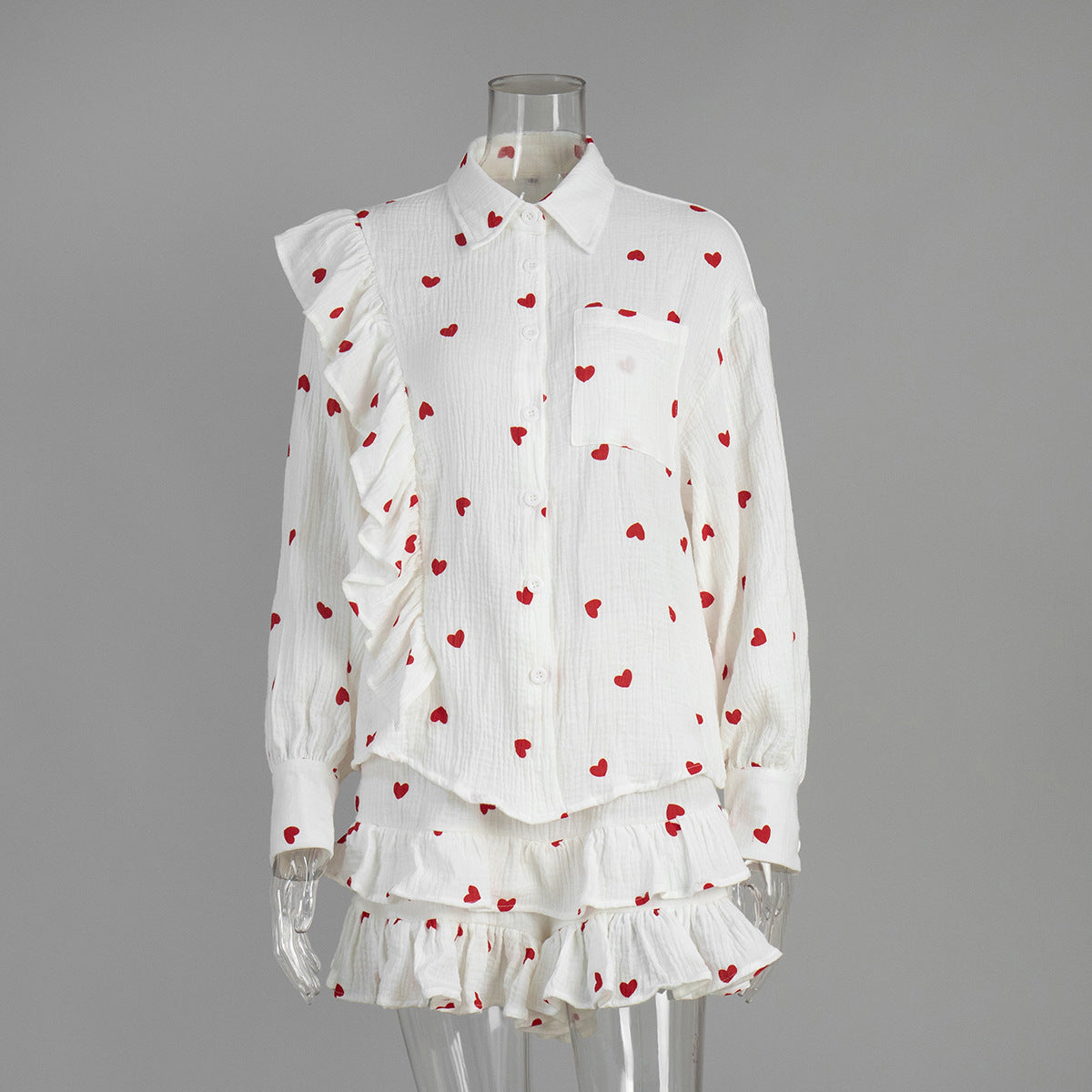 Cotton Floral Print Ruffle Sleeve Shirt & Shorts Set