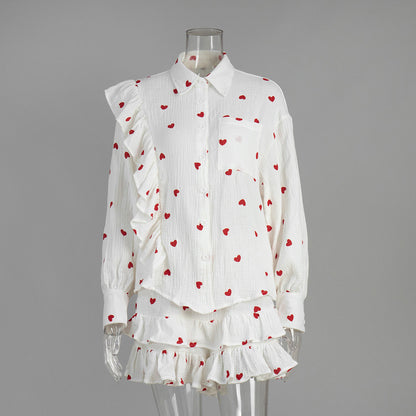 Cotton Floral Print Ruffle Sleeve Shirt & Shorts Set