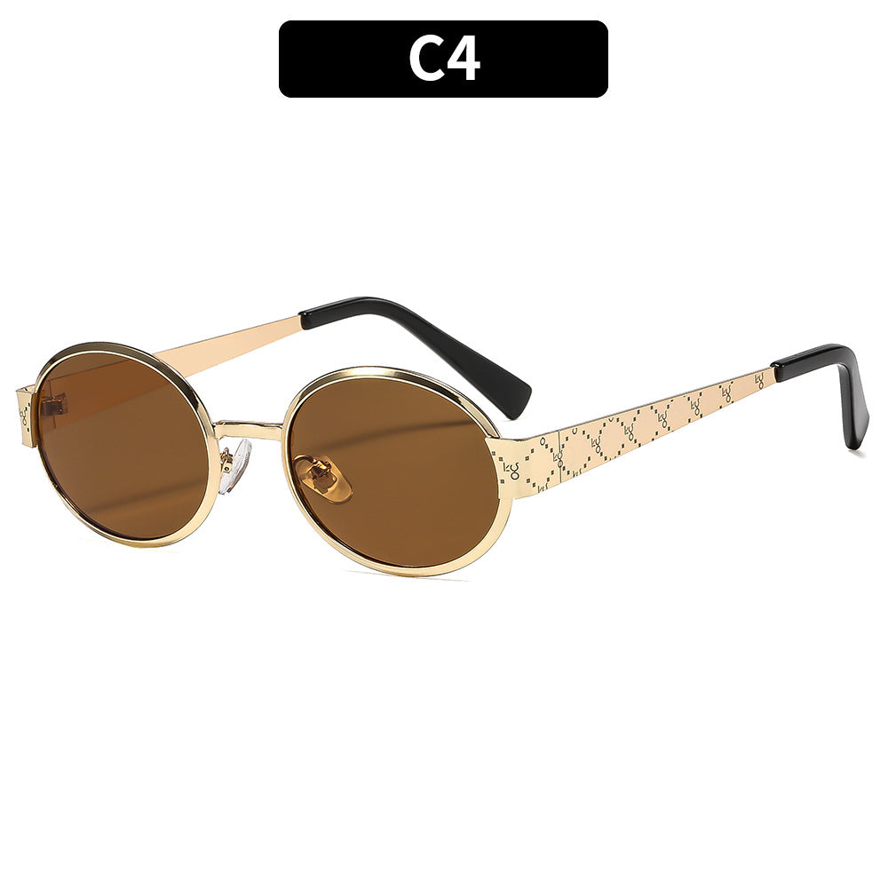 Trendy Metal Oval Sunglasses Stylish UV400 Protection