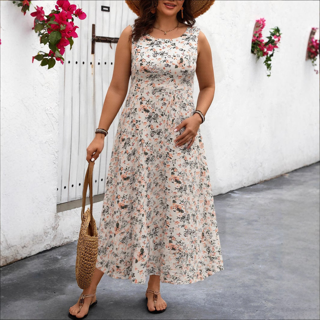 Floral Print A-Line Maxi Dress With Pockets