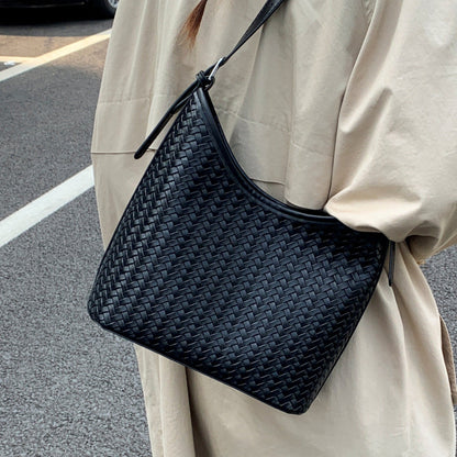 Trendy Woven Texture Bucket Tote Bag Large Capacity Casual Shoulder Bag