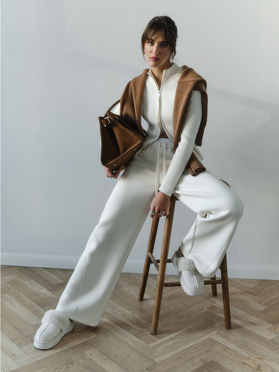 Fitted Long Sleeve Cardigan with Zipper Cozy Knit Outerwear