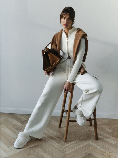 Fitted Long Sleeve Cardigan with Zipper Cozy Knit Outerwear