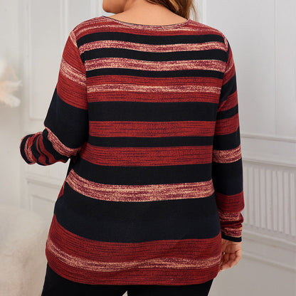 V-Neck Striped Shirt Cozy Casual Polyester Blouse