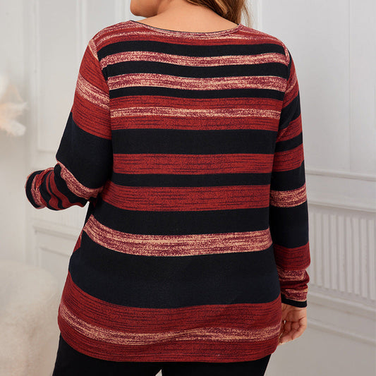 V-Neck Striped Shirt Cozy Casual Polyester Blouse