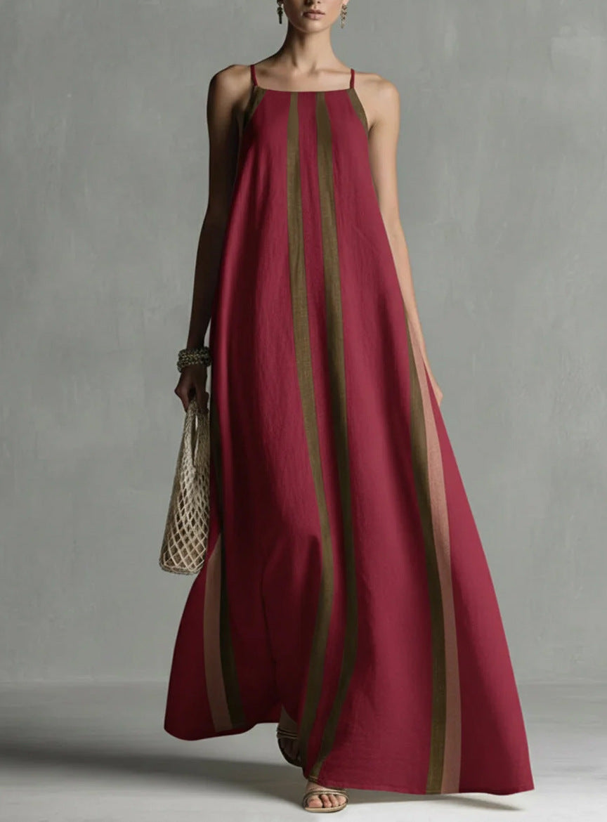 Vertical Stripe Spaghetti Strap Loose Flowy Maxi Dress