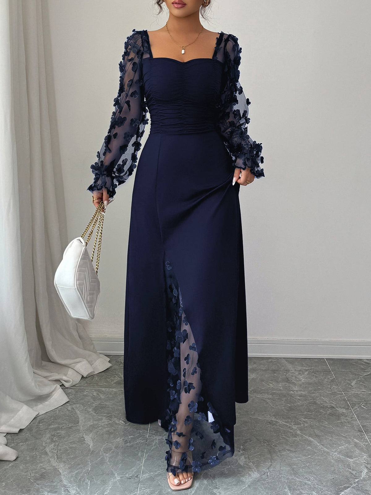 Elegant Hollow Out Long Sleeve Maxi Dress for Women