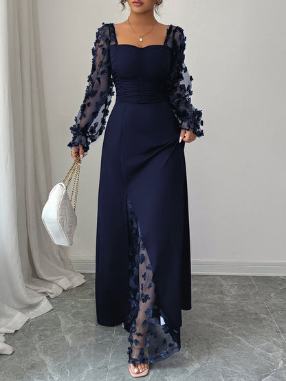 Elegant Hollow Out Long Sleeve Maxi Dress for Women