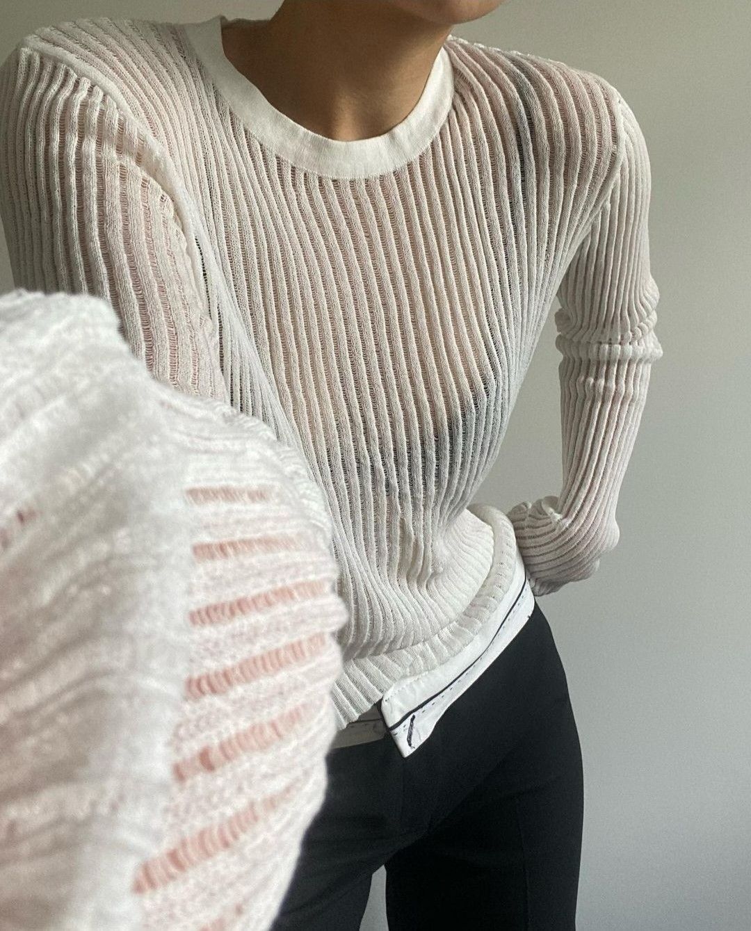 Round Neck See Through Knit Top