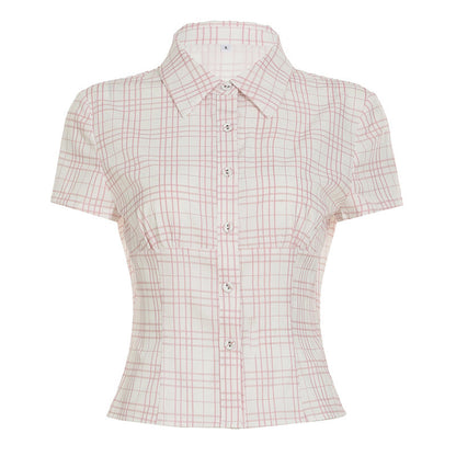 Color Block Plaid Short Sleeve Shirt