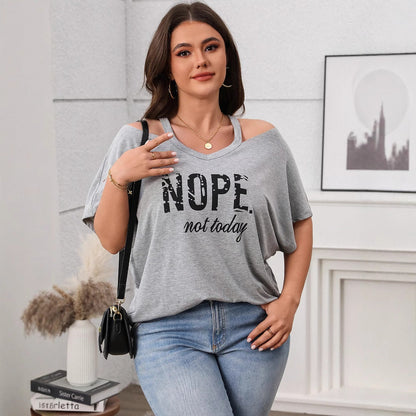 Casual V-Neck Off-Shoulder Top For Plus Size Women
