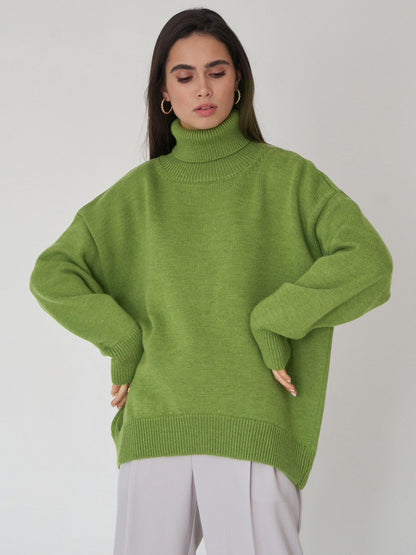 Solid Turtleneck Sweater Cozy Knit Pullover for Women