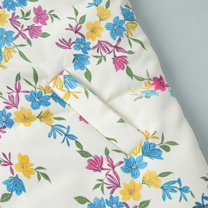 Floral Print Stand Collar Zipper Cotton Padded Jacket