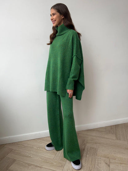 Loose High Collar Knit Sets