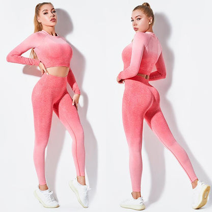 Yoga Suit Long Sleeve Suit Women'S Seamless Gradient Fitness Suit Sports Suit
