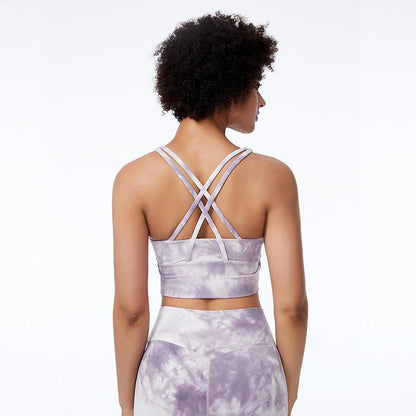 Large Tie Dyed Sports Underwear Women'S Training Fitness Vest With Bra Yoga Suit