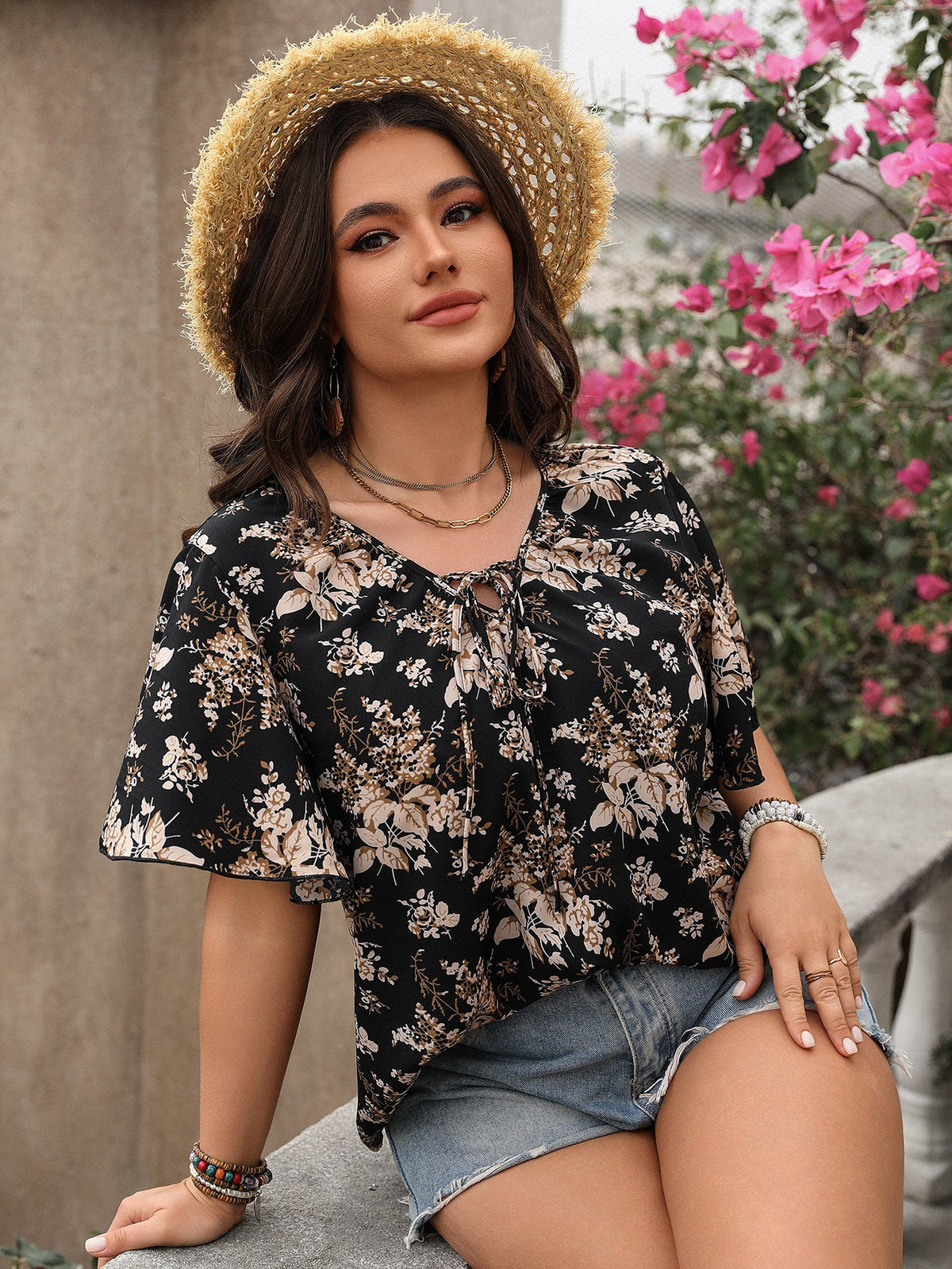 Casual Printed Short Sleeve Top For Plus Size Women