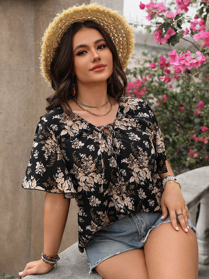 Casual Printed Short Sleeve Top For Plus Size Women