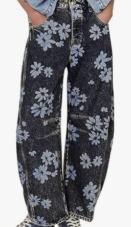 Relaxed Fit Mid-Waist Denim Pants with Pockets