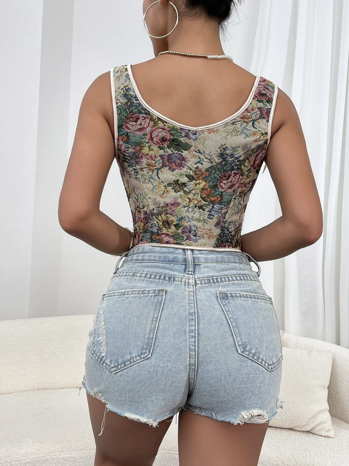 Trendy Floral Lace-Up Camisole Top For Women
