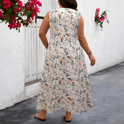 Floral Print A-Line Maxi Dress With Pockets