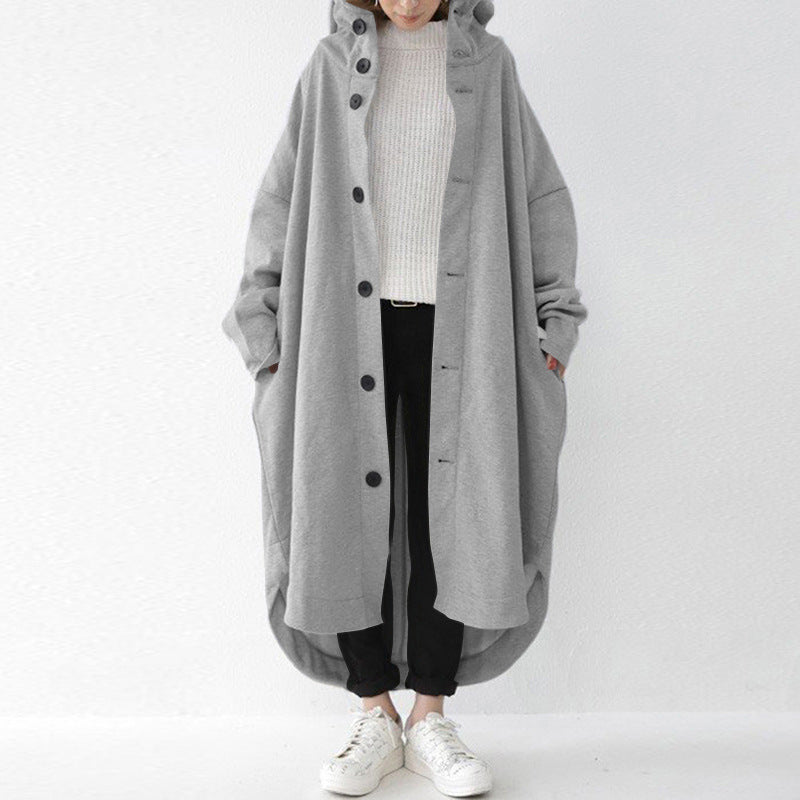 New Autumn And Winter Women'S Windbreaker Jacket, Women'S Hooded Mid Length Jacket