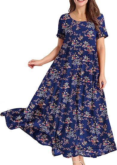 Summer Beach Medium And Long Dress Comfortable Pleated Dress Casual Loose Floral Dress