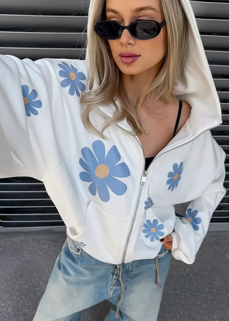 Oversized Hoodie With Floral Daisy Print