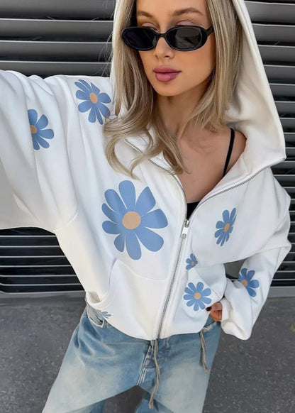 Oversized Hoodie With Floral Daisy Print
