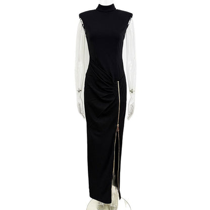Elegant Sleeveless Zip Front Maxi Dress