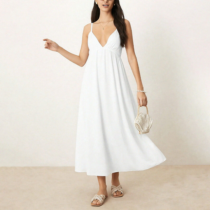 Trendy White A-Line Dress with Open Back
