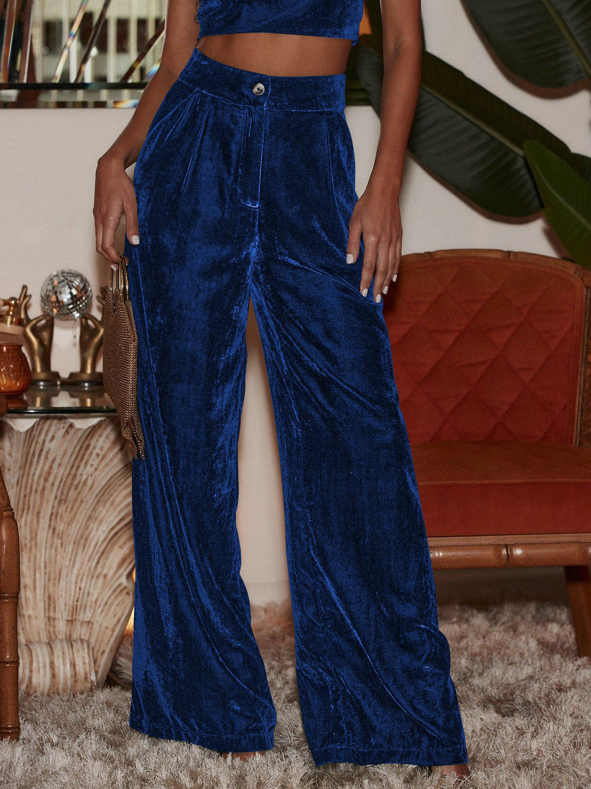 French Temperament Commuter Pants Gold Velvet Drape Wide-Leg Pants Loose Casual Pants