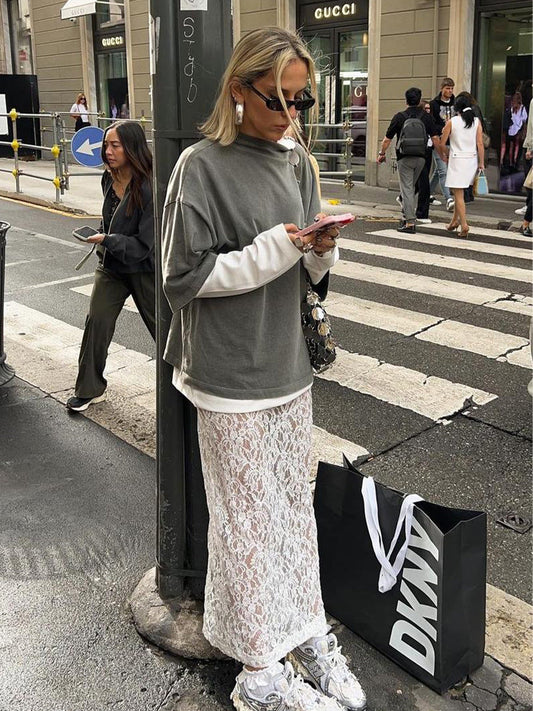 White Lace A-Line Skirt Trendy Casual Summer Dress