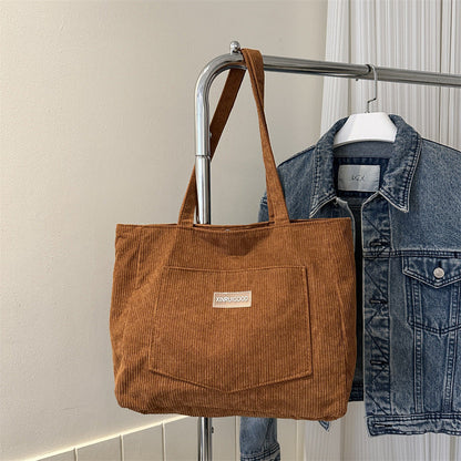 Fashionable Corduroy Shoulder Tote Bag Large Capacity Casual Handbag