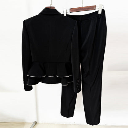 Ruffle Trim Blazer And Pants Set For Street Style