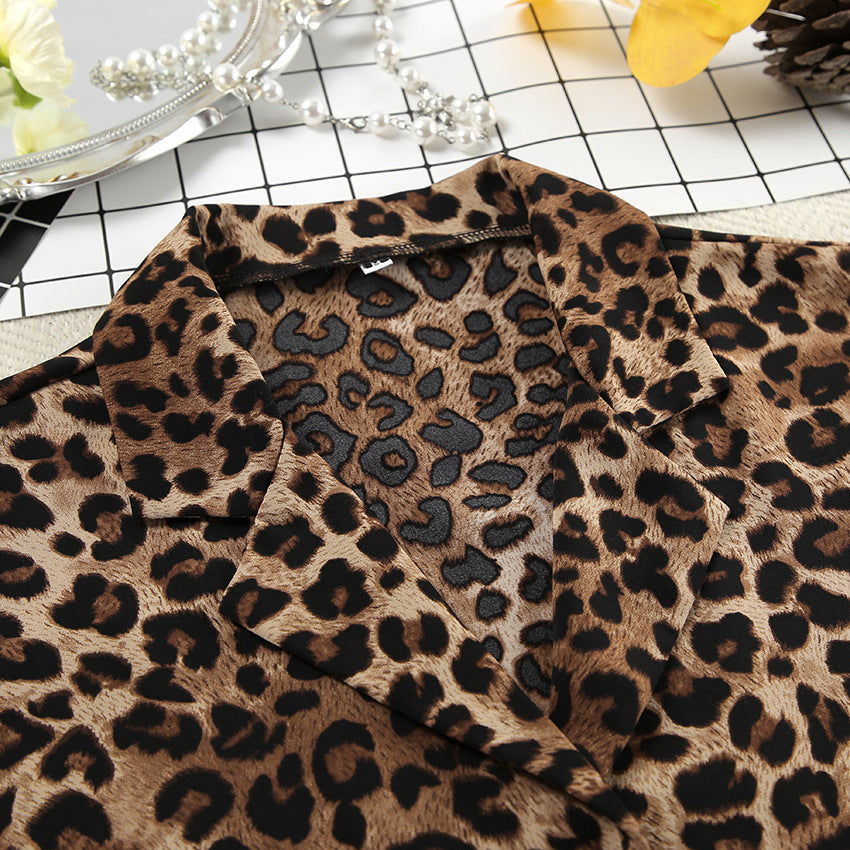 Leopard Print Lapel Sleepwear Sets