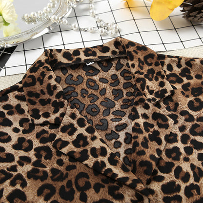 Leopard Print Lapel Sleepwear Sets
