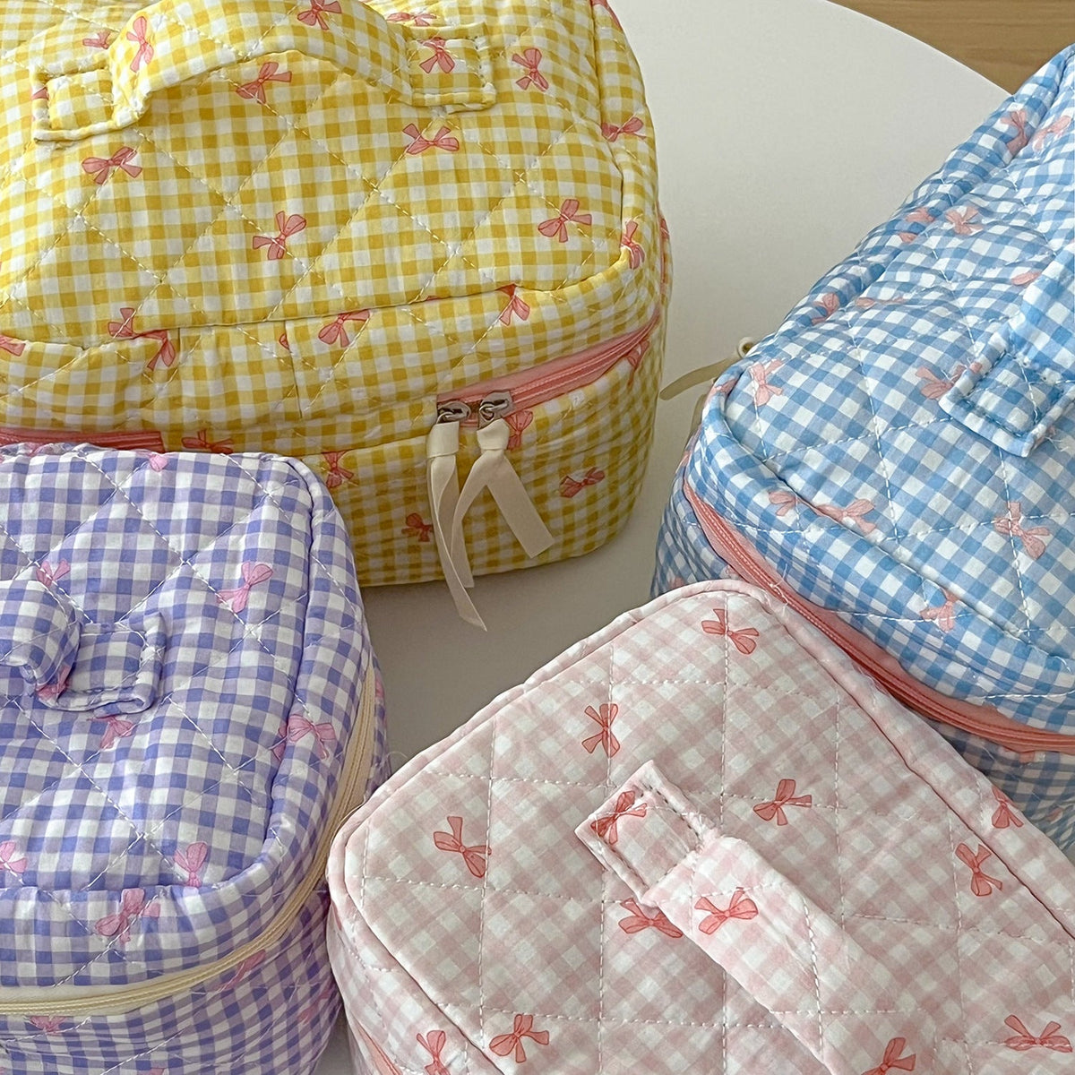 Large Capacity Plaid Bow Cosmetic Bag Retro Style