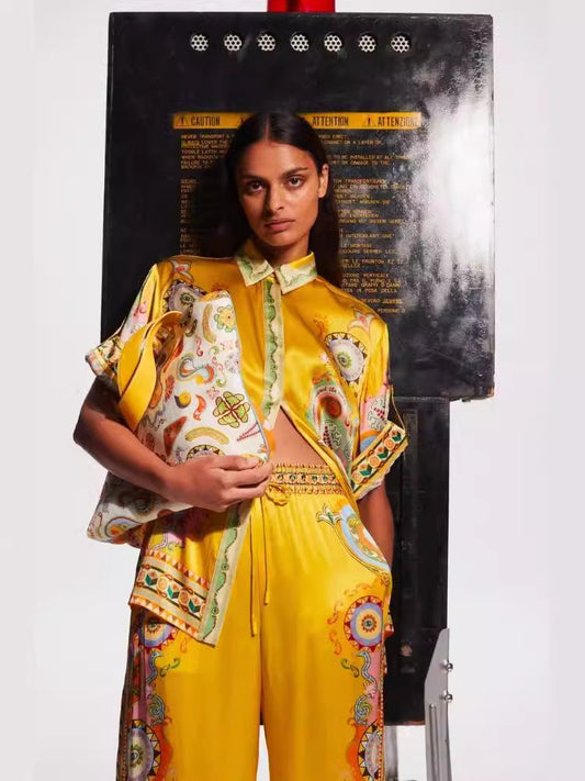 Floral Print Satin Pajama Set Elegant Casual