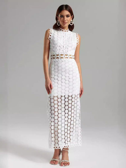 Fashionable Lace Midi Dress Elegant Office Style