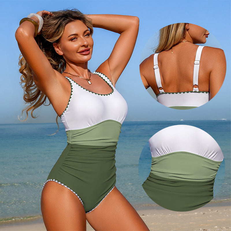 Color Block One-Piece Swimsuit Casual Swimwear