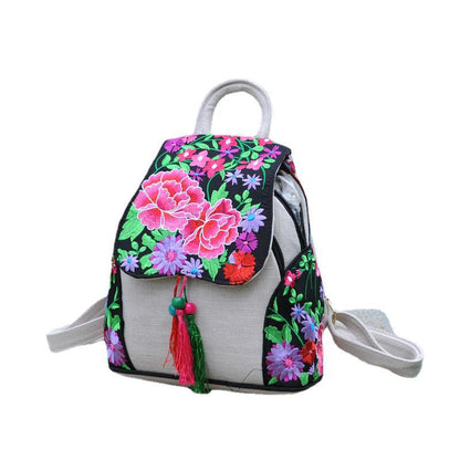 Ethnic Style New Fashion Linen Embroidery Bag Canvas Backpack Fashion Versatile Schoolbag Women'S Small Backpack