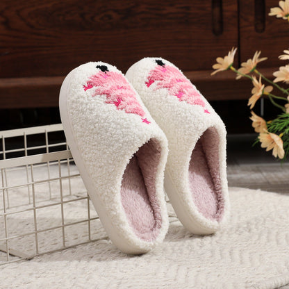 Pink Christmas Tree Print Plush Winter Slippers