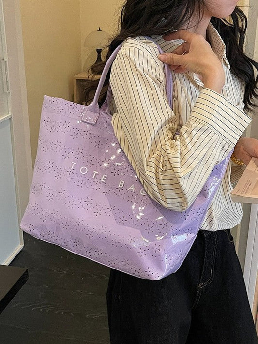 Women's Floral Cutout PVC Tote Bag Stylish Commuter Bag