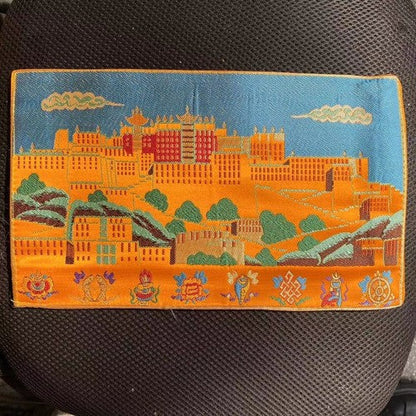 Tibetan Style Cloth Mat Embroidered With Eight Auspicious Crosses, Diamond Pestle, Bell Pestle, Tablecloth
