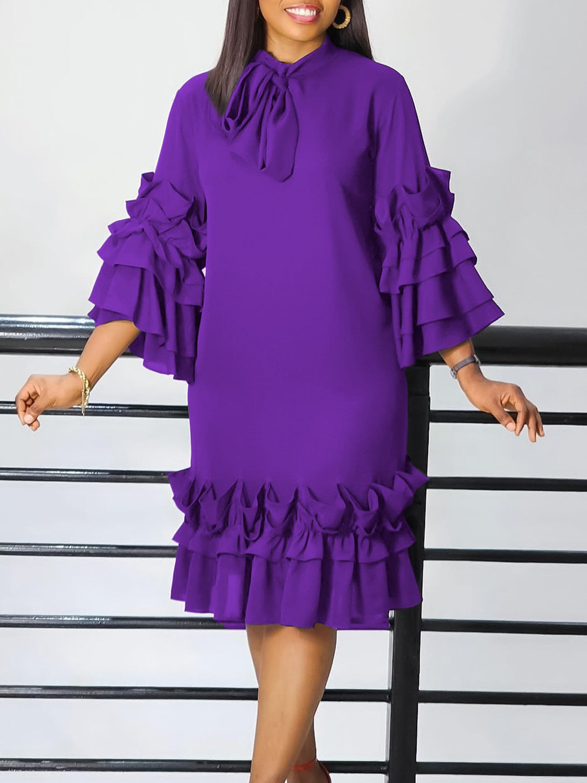 Fashionable Ruffle Sleeve Plus Size Casual Dress