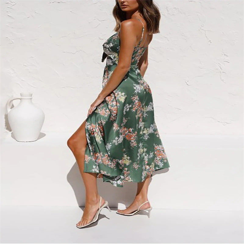 Women'S Clothing New Strap Printed Women'S Clothing Bow Knot Beach Backless Dress