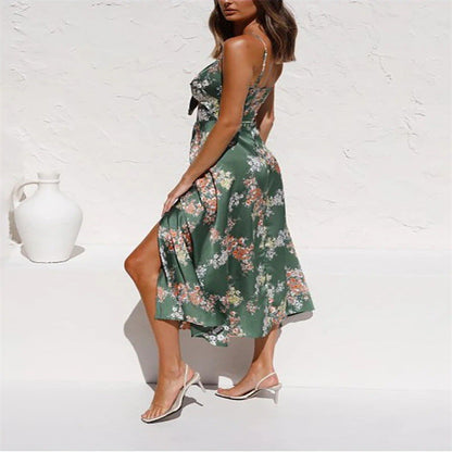 Women'S Clothing New Strap Printed Women'S Clothing Bow Knot Beach Backless Dress