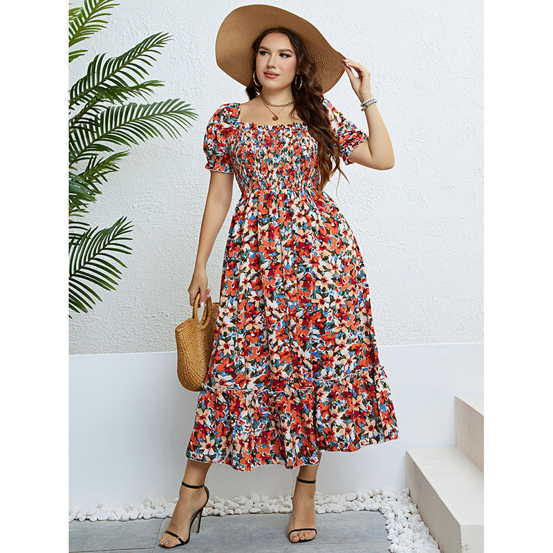 Summer Floral Off-Shoulder Waist-Defining Maxi Dress