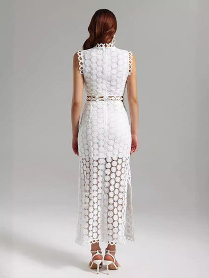 Fashionable Lace Midi Dress Elegant Office Style
